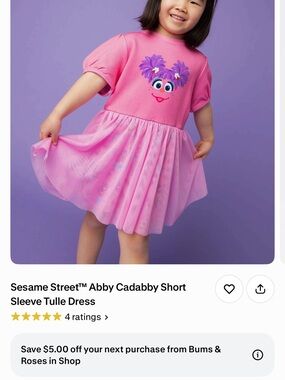 Abby Cadabby Pink Short-Sleeve Tulle Dress for Kids Bums and Roses
